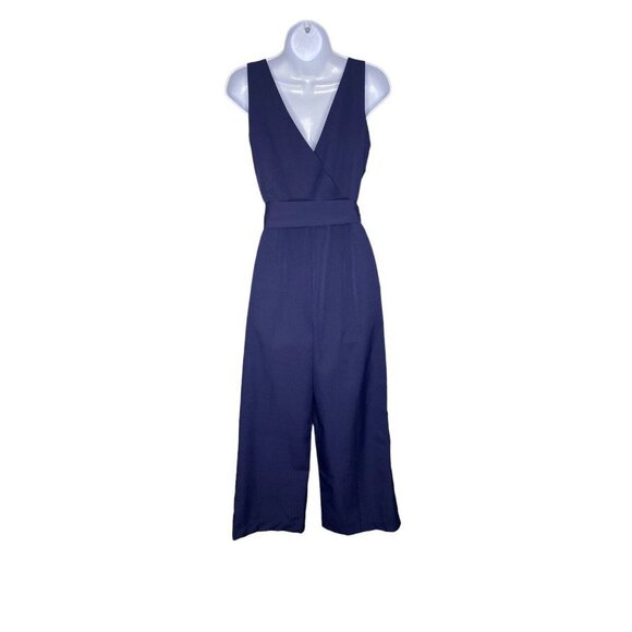 Sam Edelman Womens Faux Wrap Wide‎ Leg Tied Waist Navy Blue Jumpsuit Size 2 - Picture 7 of 8